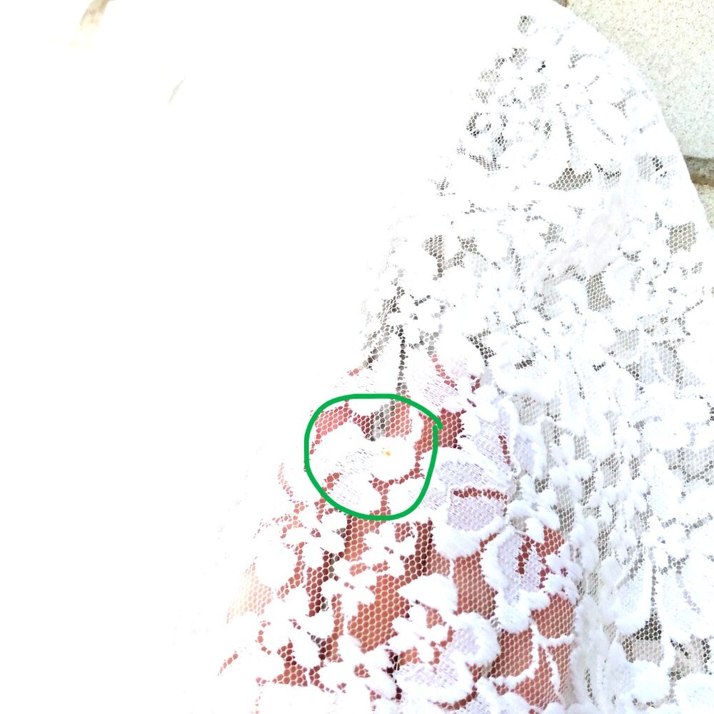 Vintage White Party Dress 29" Bust Bridal Gown Lace Flounce Sleeves Pink Flowers - Picture 6 of 15